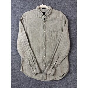 J Crew Shirt Men's Medium Green Linen Cotton Blend Long Sleeve Preppy Old Money